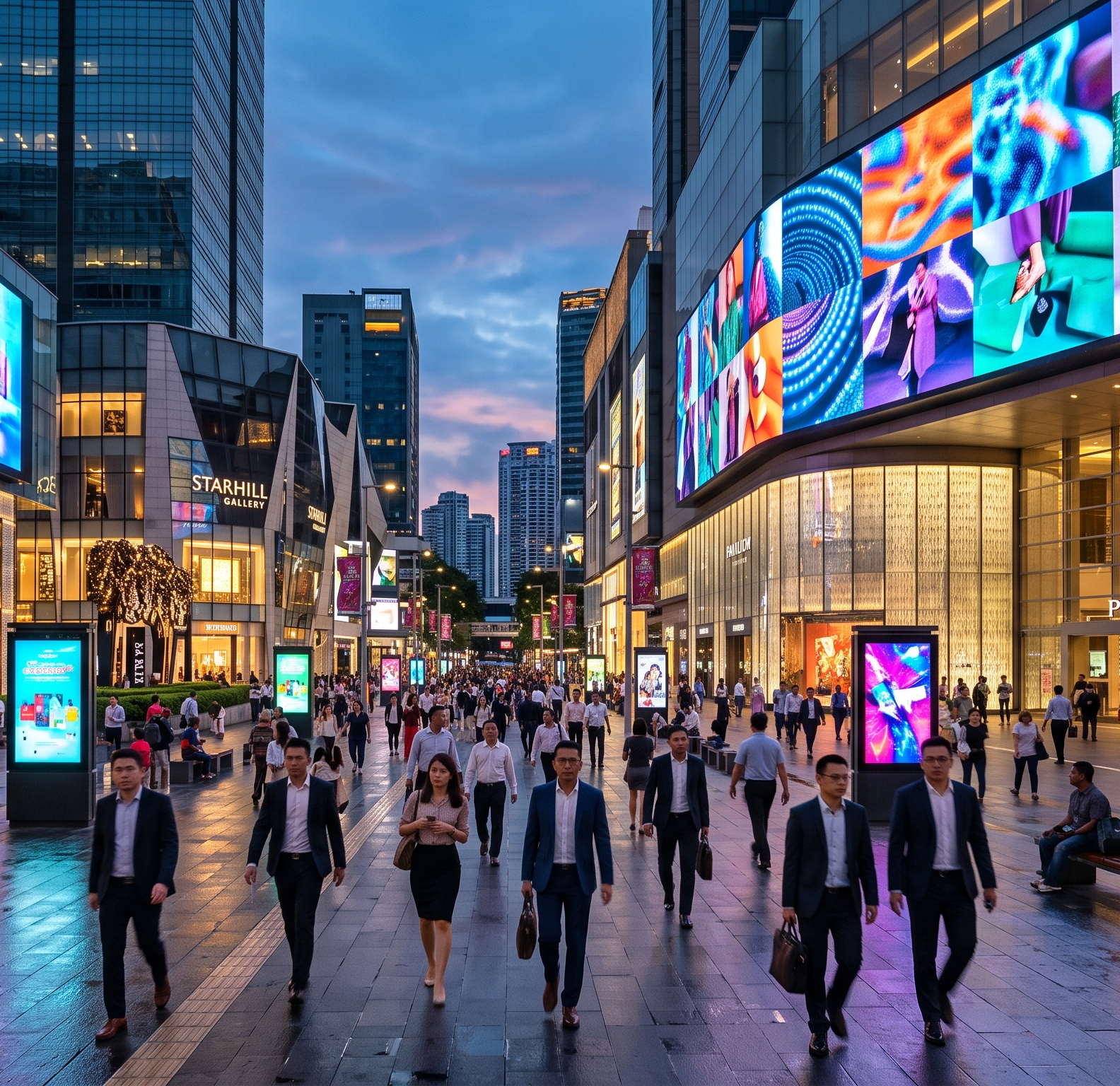 City street with LED billboards